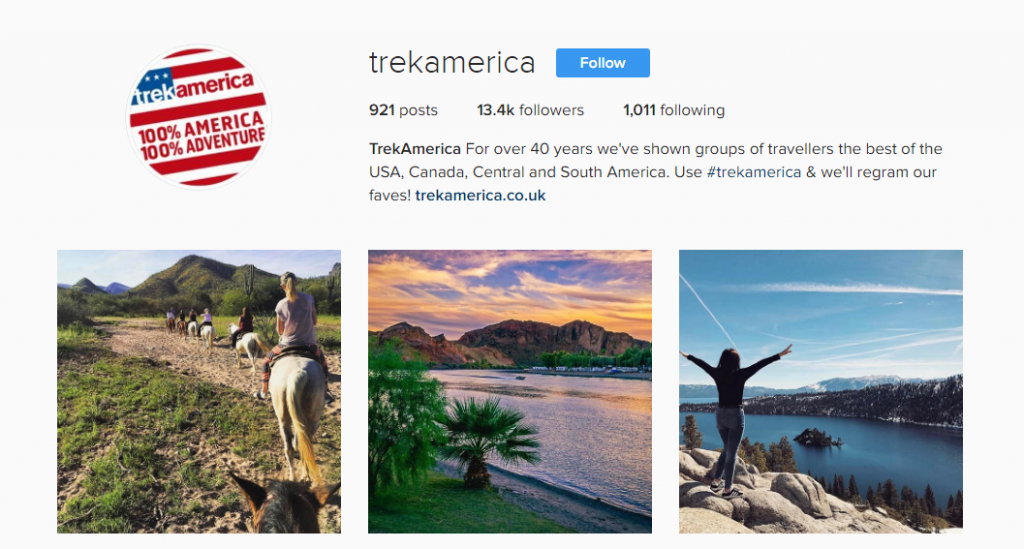 instagram for travel brands - trek america